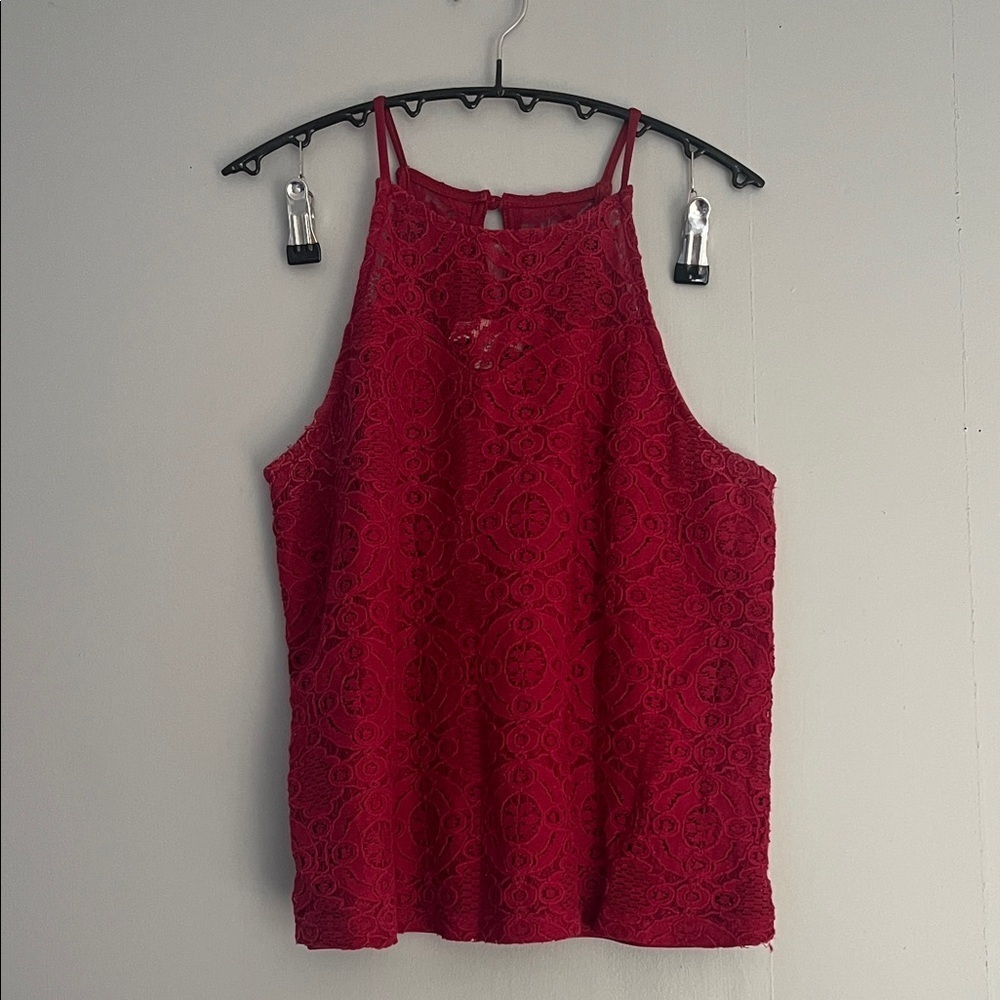 Monteau Red Lace Tank Top Size Medium